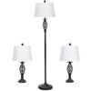 3 Pieces Lamp Set 2 Table Lamps 1 Floor Lamp with Fabric Shades
