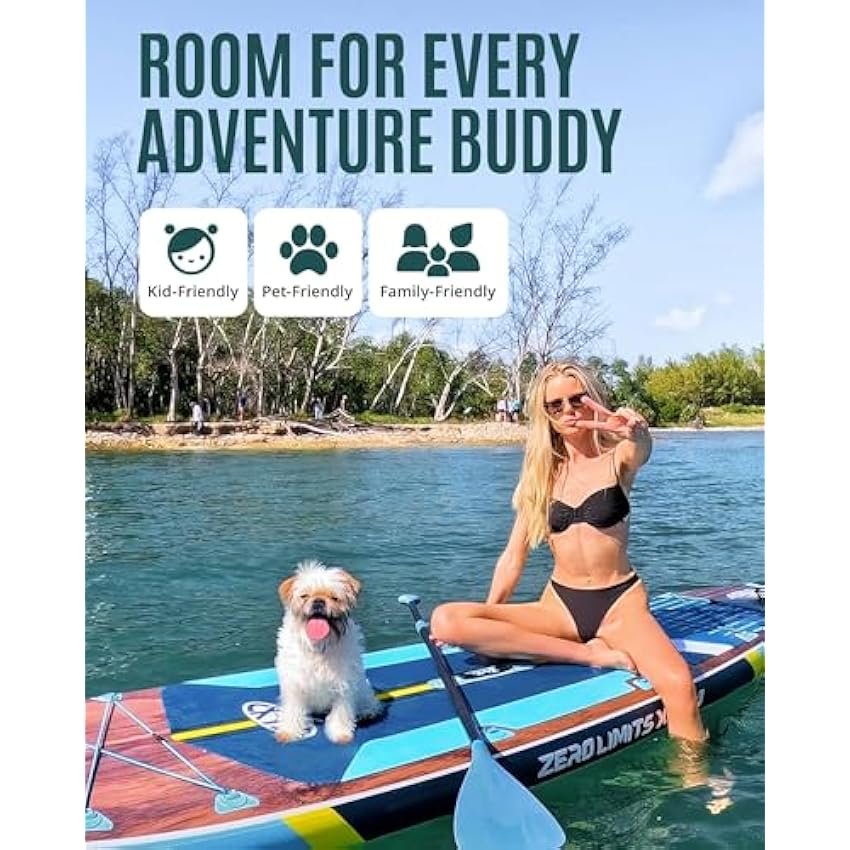 ZLX 11'6" Extra Wide Inflatable Stand Up Paddle Board SUP, Stable Non-Slip Deck Pad, Unique Fin System and Premium iSUP Accessories - Portable Backpack & Upgraded Pump for Adults, All Skill Levels - Image 6