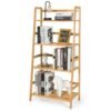 4-Tier Bamboo Bookshelf Ladder Shelf Plant Stand Rack-Natural