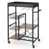 4-Tier Kitchen Bar Cart with Wine Rack-Rustic Brown
