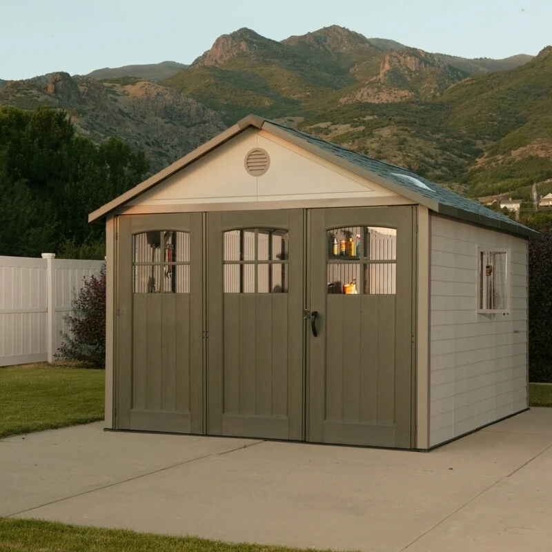 11' wide x 11' deep plastic storage shed