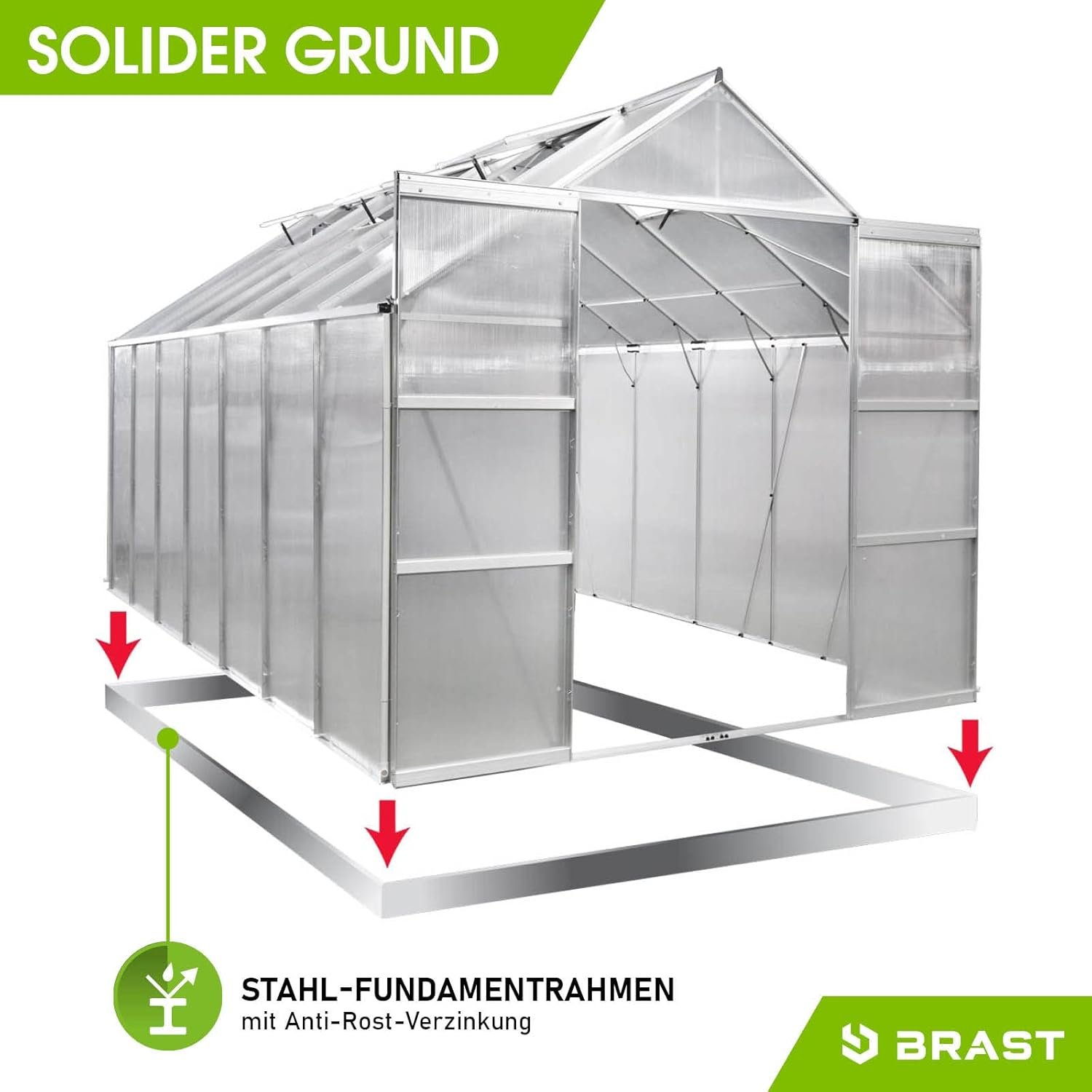 BRAST Aluminium Greenhouse with Base 430 x 250 x 235 cm, TV Tested, 6 mm Hollow Chamber Panels, Rustproof/Weatherproof/Temperature-Resistant - Image 8