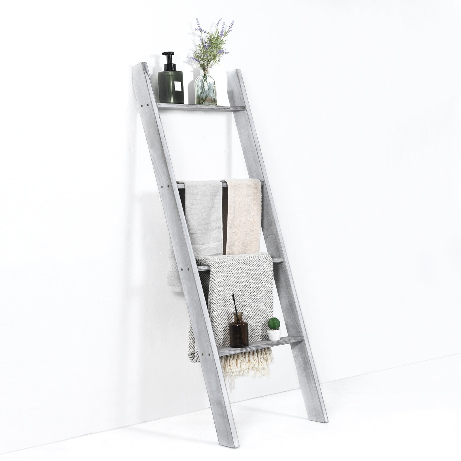 4-Tier Wall Leaning Ladder Shelf Stand-Gray