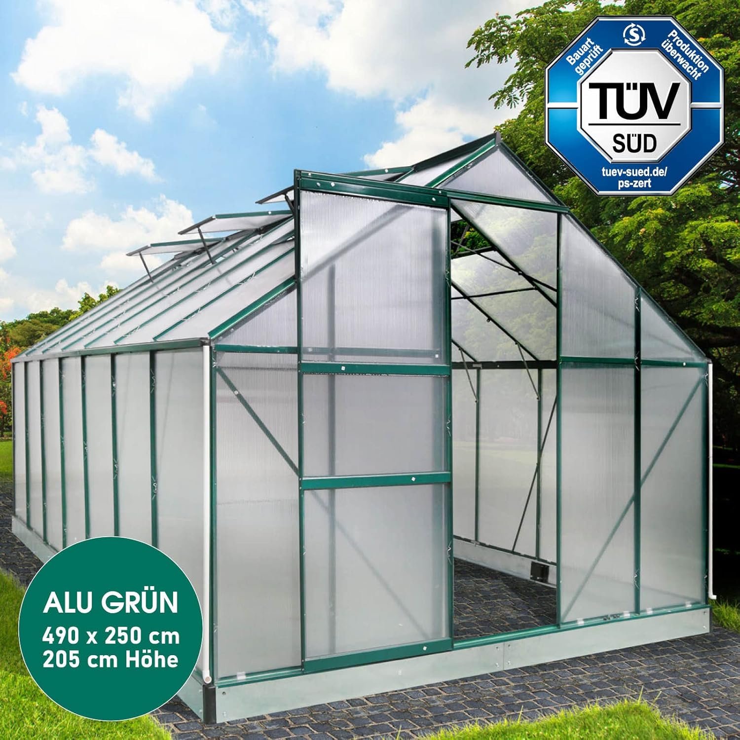 BRAST Aluminium Greenhouse with Base 430 x 250 x 235 cm, TV Tested, 6 mm Hollow Chamber Panels, Rustproof/Weatherproof/Temperature-Resistant - Image 4