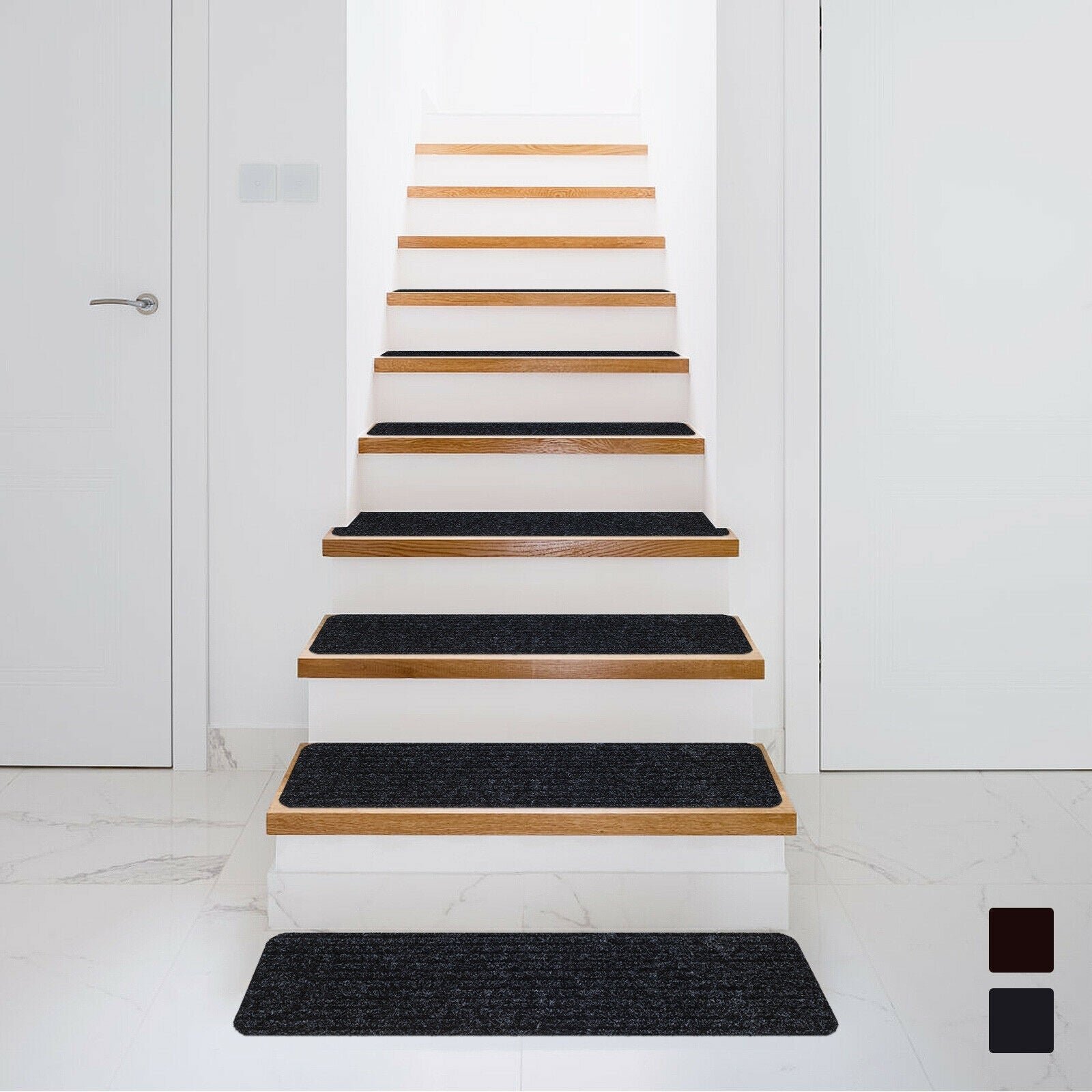 15 Pieces 30 Inch x 8 Inch Slip Resistant Soft Stair Treads Carpet-Black