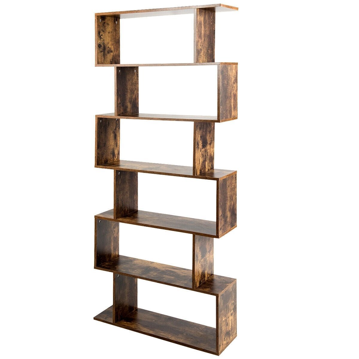 6-Tier S-Shaped Style Storage Bookshelf-Coffee