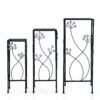 3 Pieces Metal Plant Stand Set with Crystal Floral Accents Square-Black